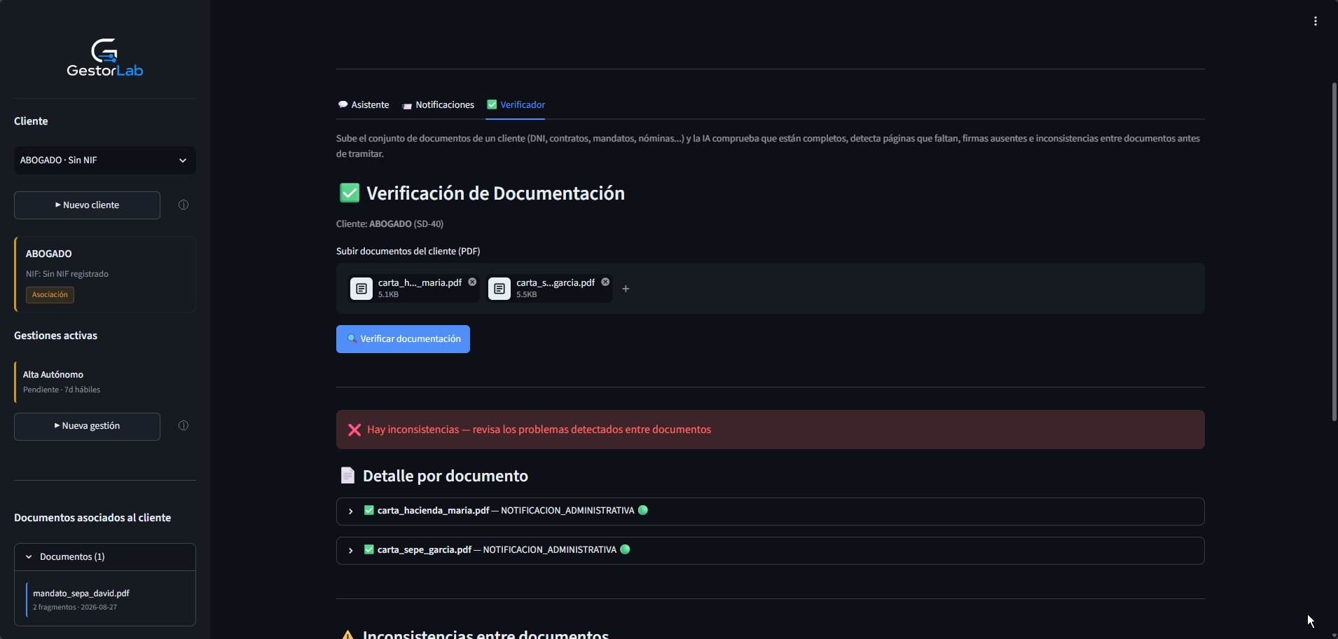 Verificación de un conjunto de documentos